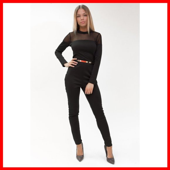 Pants - NWT Long Sleeve Jumpsuit with Gold Belt (Black)